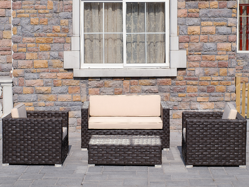Breites Rattan-Websofa, Freizeitsofa im Freien, 4PCS Outdoor Möbel YQR-124C
