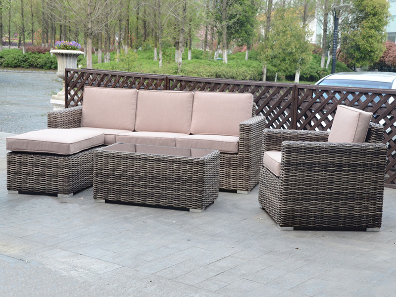 Rattan-Sofa im Freien, Aluminiumsofa, halb runde Rattan-handgewebte Sofa Set, Lounge-Sofa YQR-396B