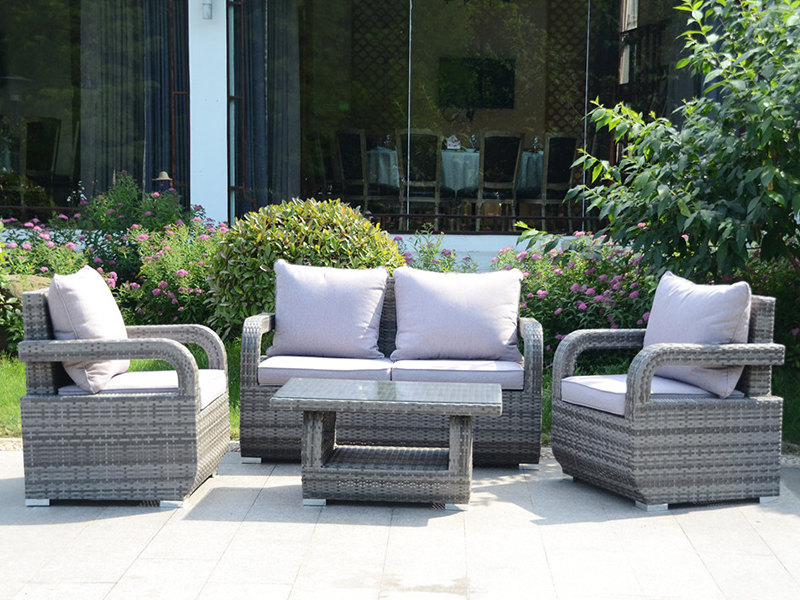 Flaches Rattan-Websofa-Set, 4PCS Outdoor Rattan Möbel, Aluminiumrahmen YQR-508