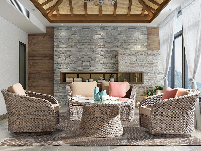 SWIVE Rattan Single Chair mit Esstisch, halb rund rattan handwierige Möbel YQR-539a